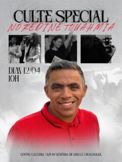 🚨 DIMANCHE 12 AVRIL 🚨
Un rendez-vous à ne pas manquer… @noredine_touahmia sera avec nous 🔥
🕙 Rdv à 10h 
📍 Centre Culturel : 6/8 av Gen de Gaulle, Beausoleil 
Si tu as besoin d’un nouveau souffle, d’un réveil, d’une rencontre réelle avec Dieu… c’est pour toi ❤️‍🔥
Tag quelqu’un avec qui tu viens 👇